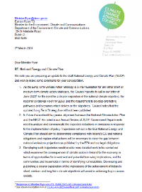 Letter regarding National Energy and Climate Plan